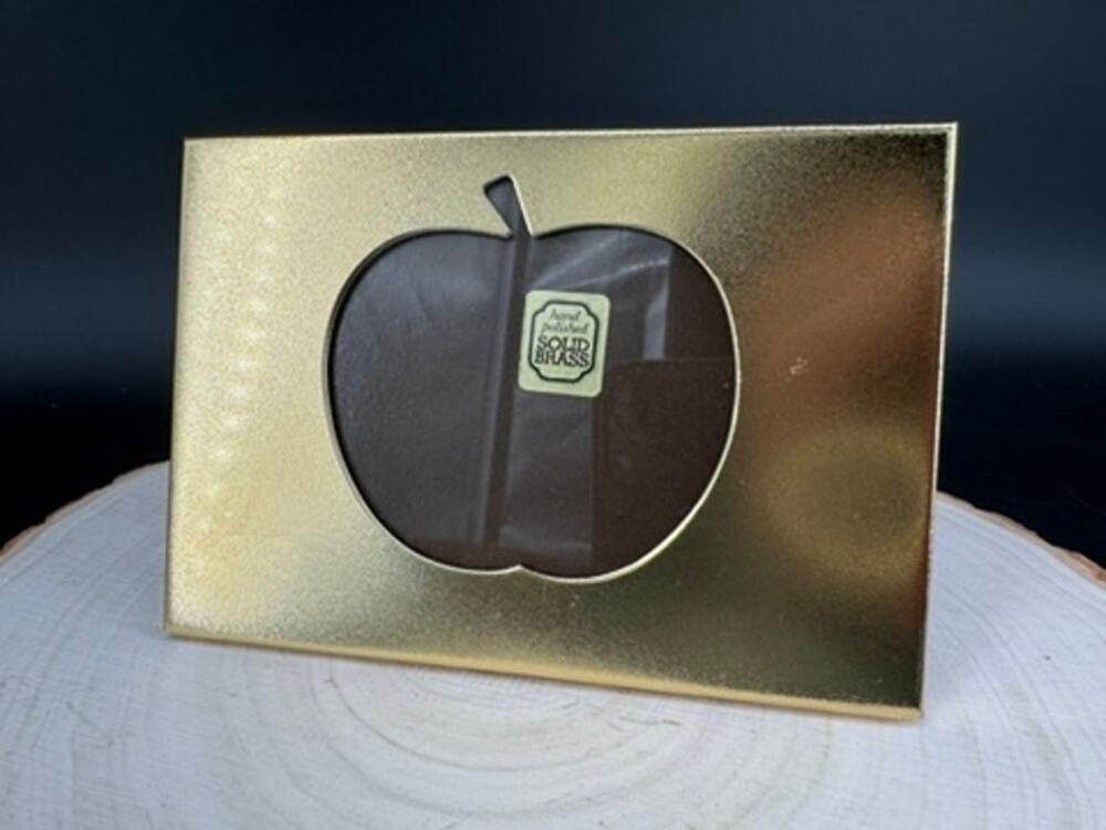 Vintage Solid Brass Apple Picture Frame 3x3 Hand Polished Korea Teacher Decor